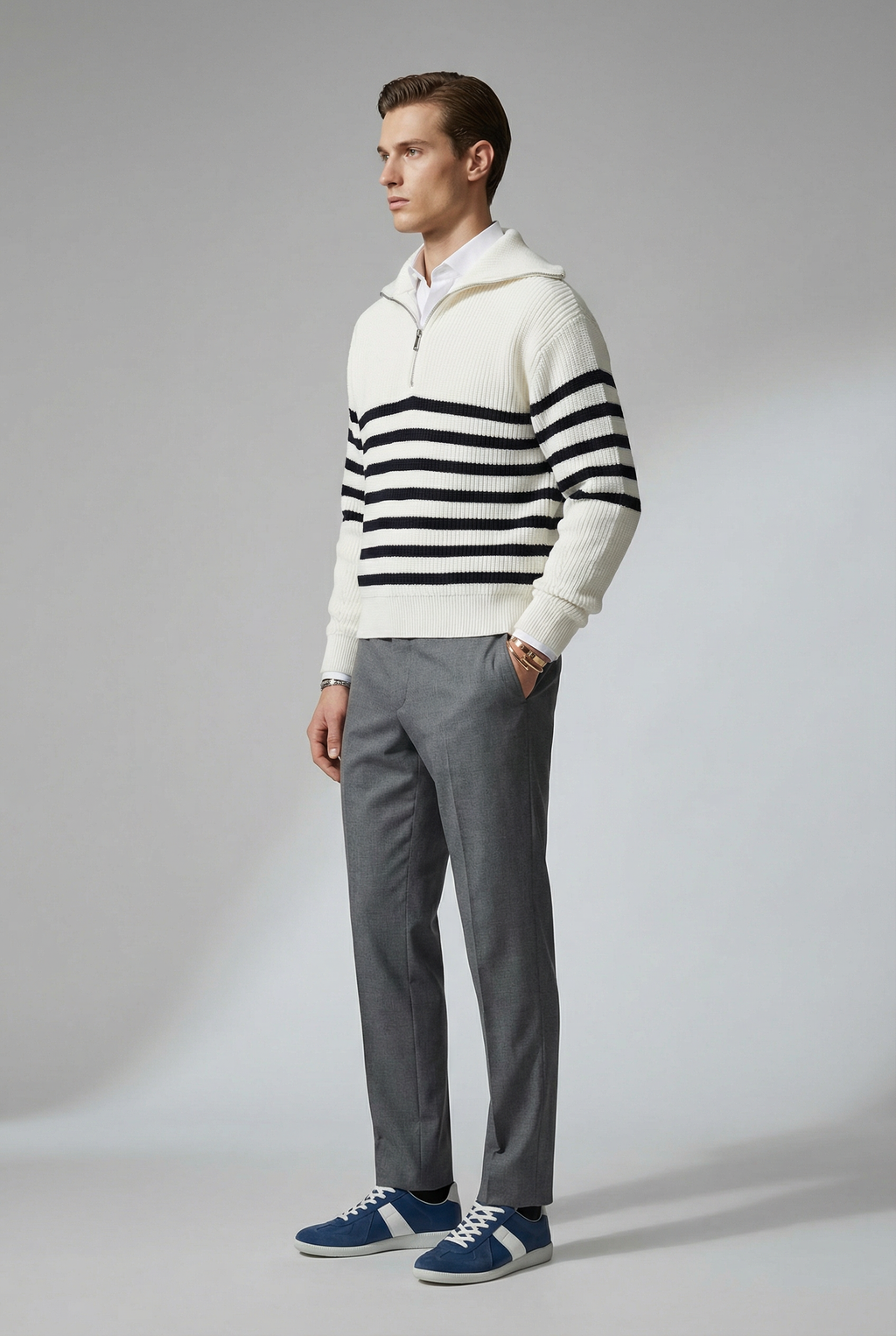 Striped Zip Up Sweater