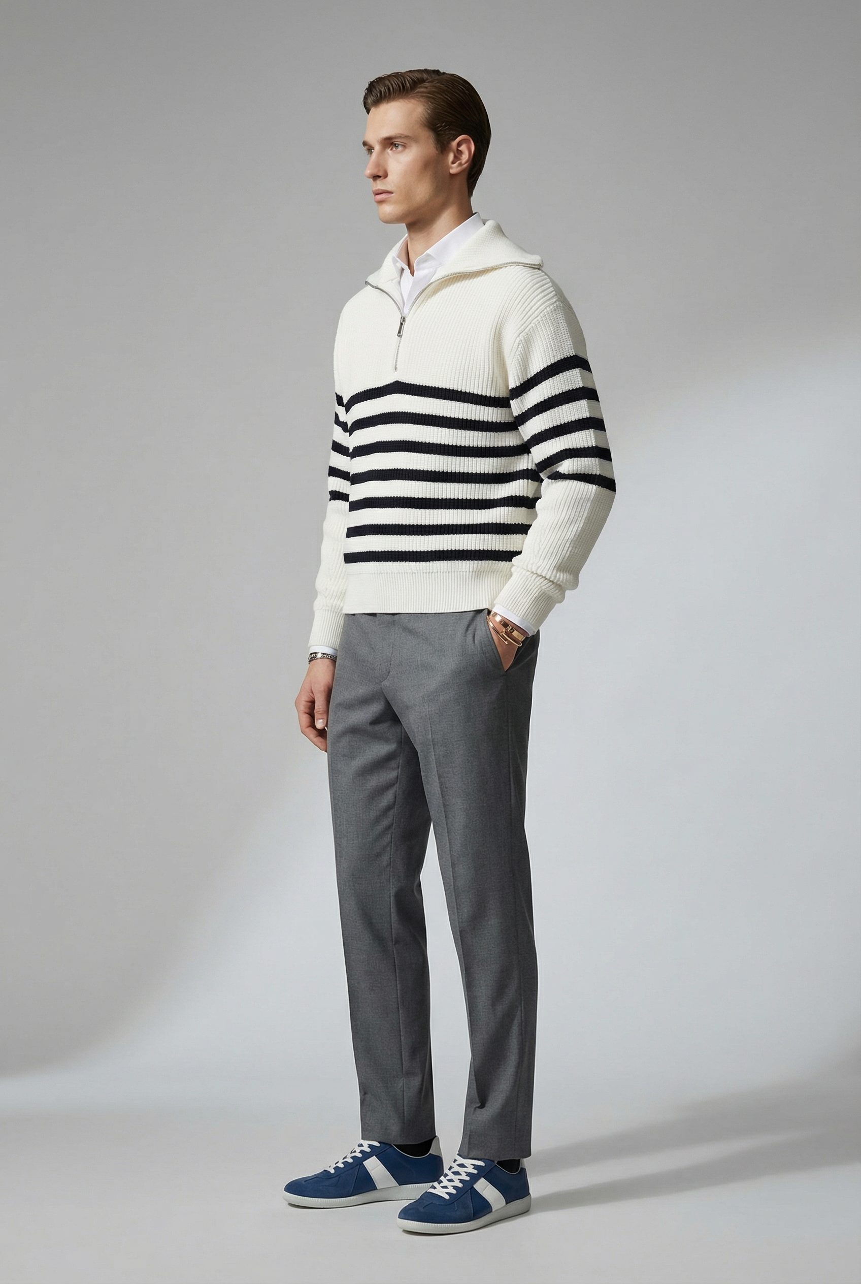 Striped Zip Up Sweater