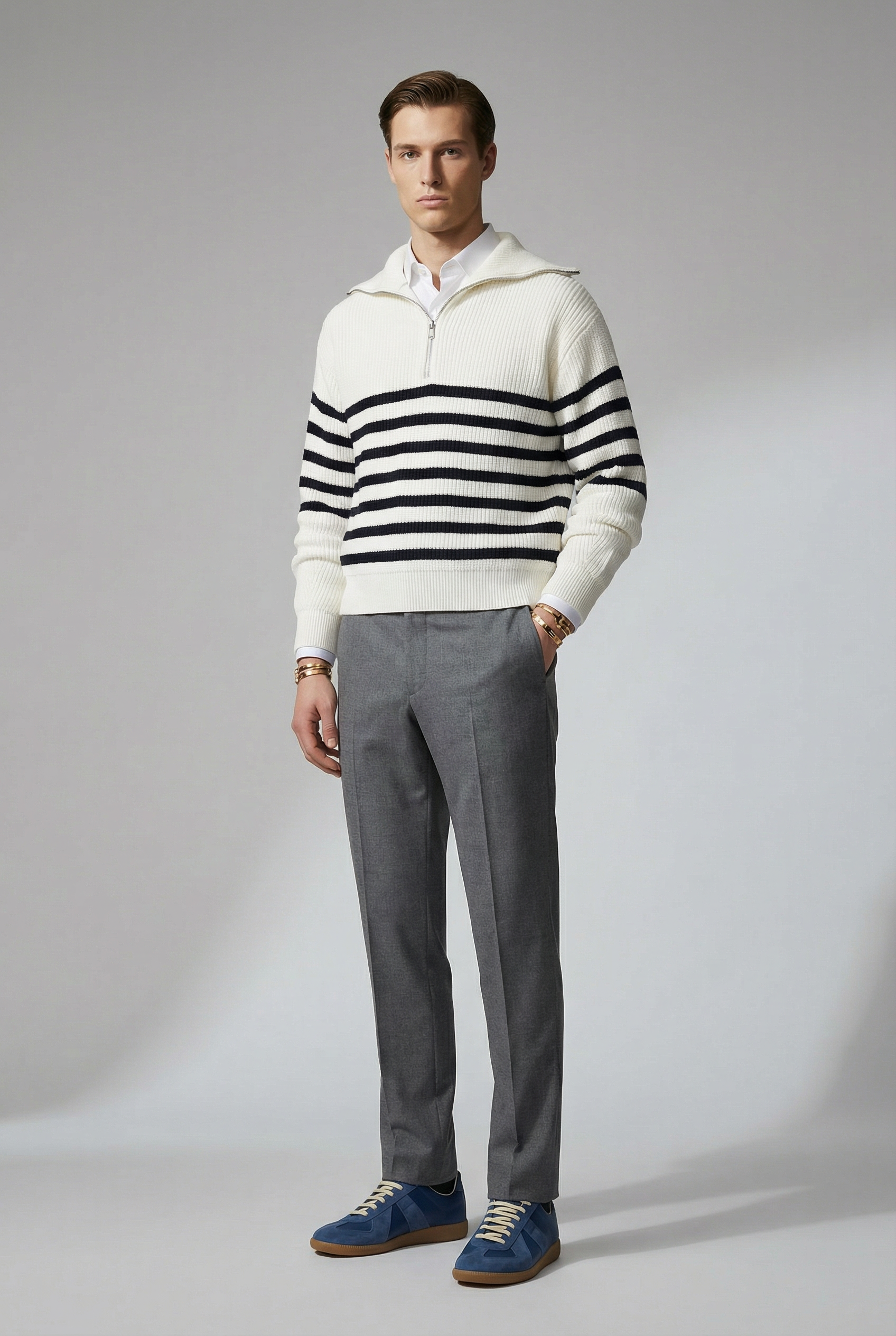 Striped Zip Up Sweater