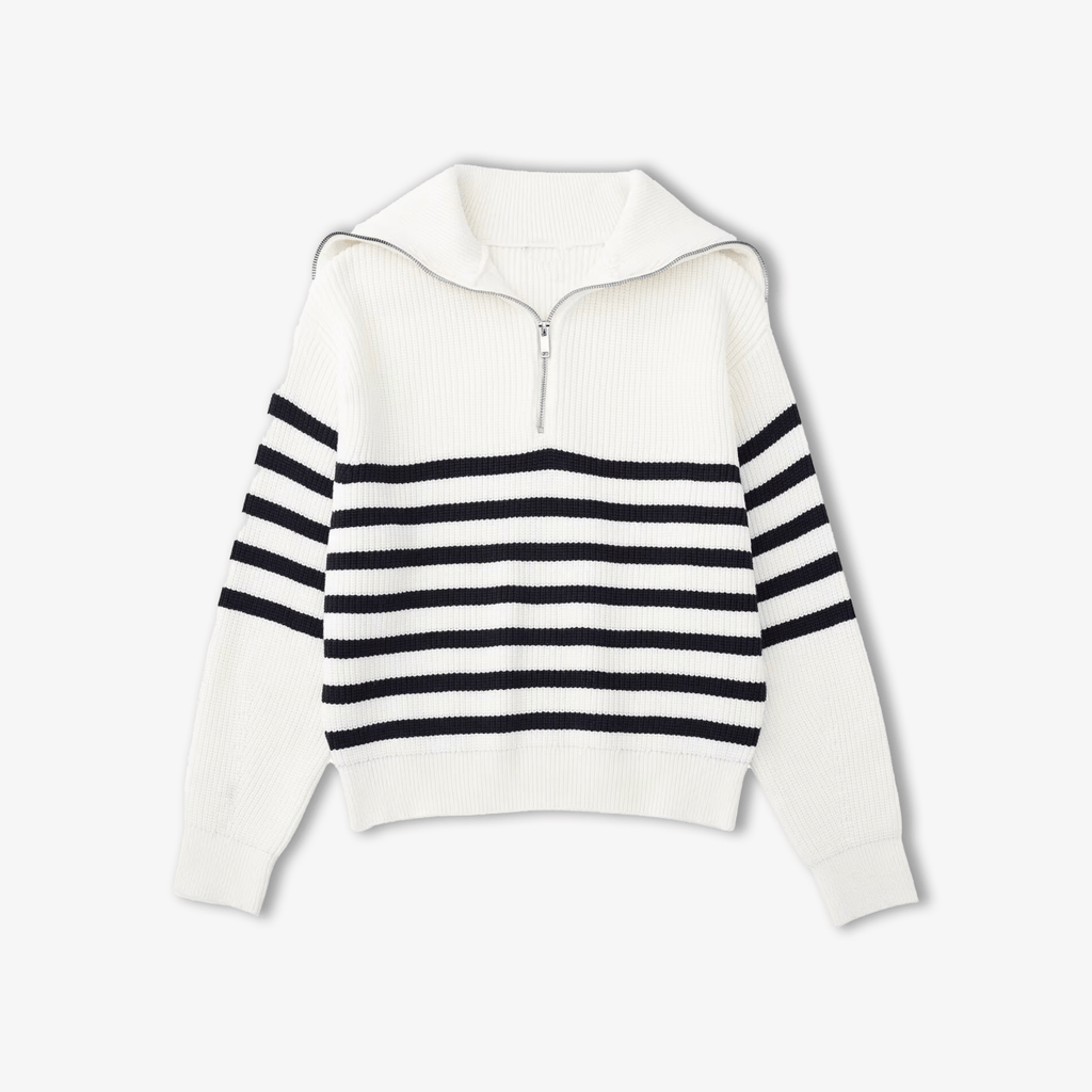 Striped Zip Up Sweater - Lumérisa